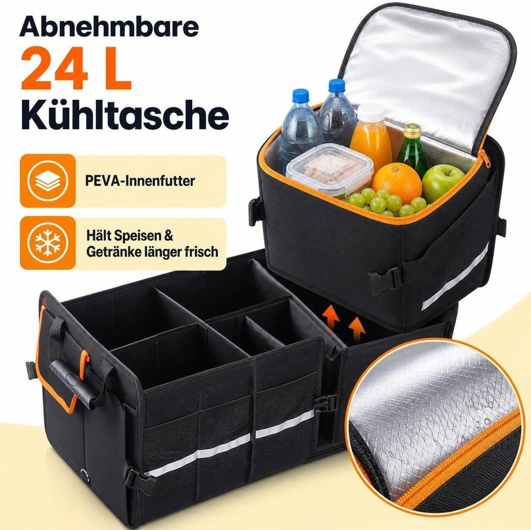 DGSL Kofferraum Organizer mit Deckel &amp; 24L Kühltasche – Extra Grosse 92L Faltbare Auto Aufbewahrungs
