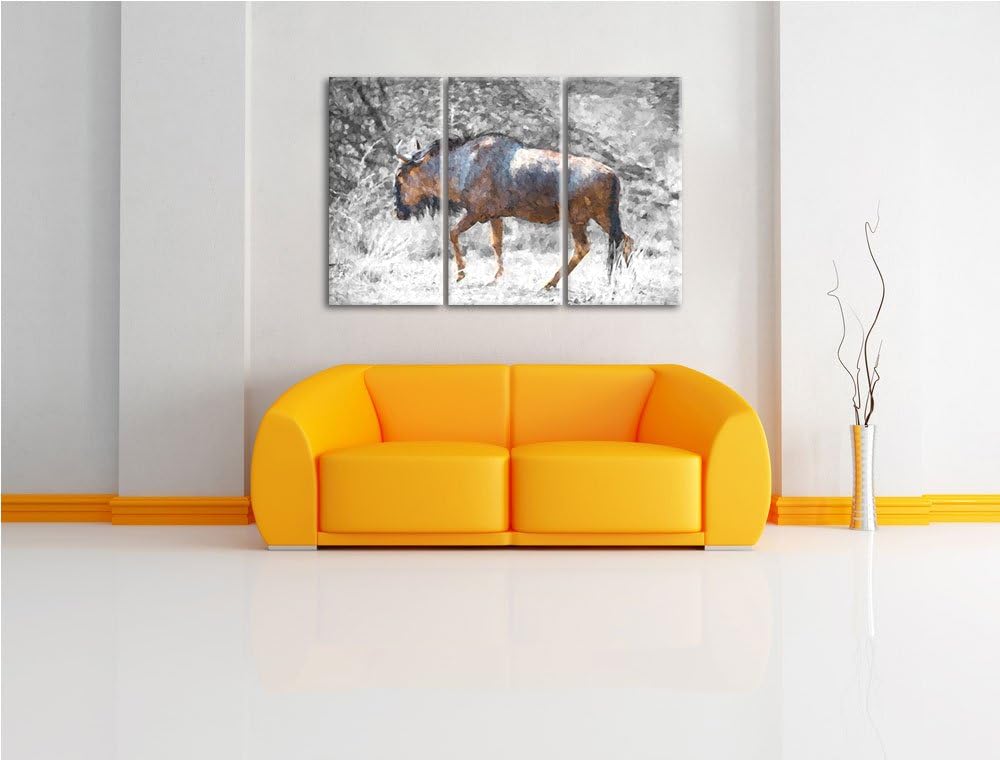 gigantische Kaffernbüffel in der Savanne schwarz/weiss Deluxe 3-Teiler Leinwandbild 120x80 Bild auf