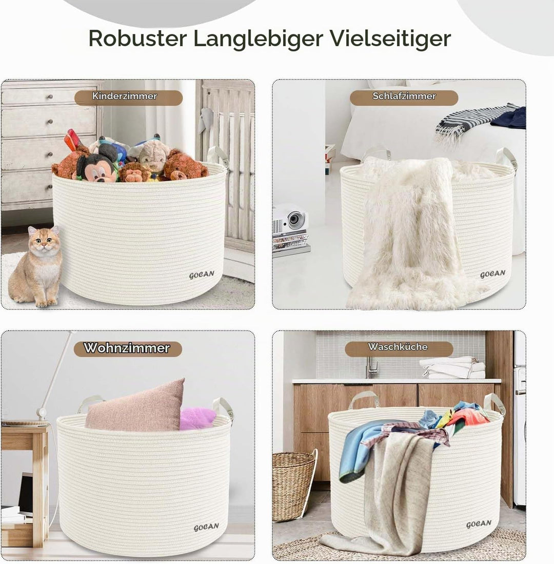 GOCAN XXXL Gross Wäschekorb Aufbewahrungskorb für Spielzeug Baumwolle Seil Korb D55 X H35cm Korb zur