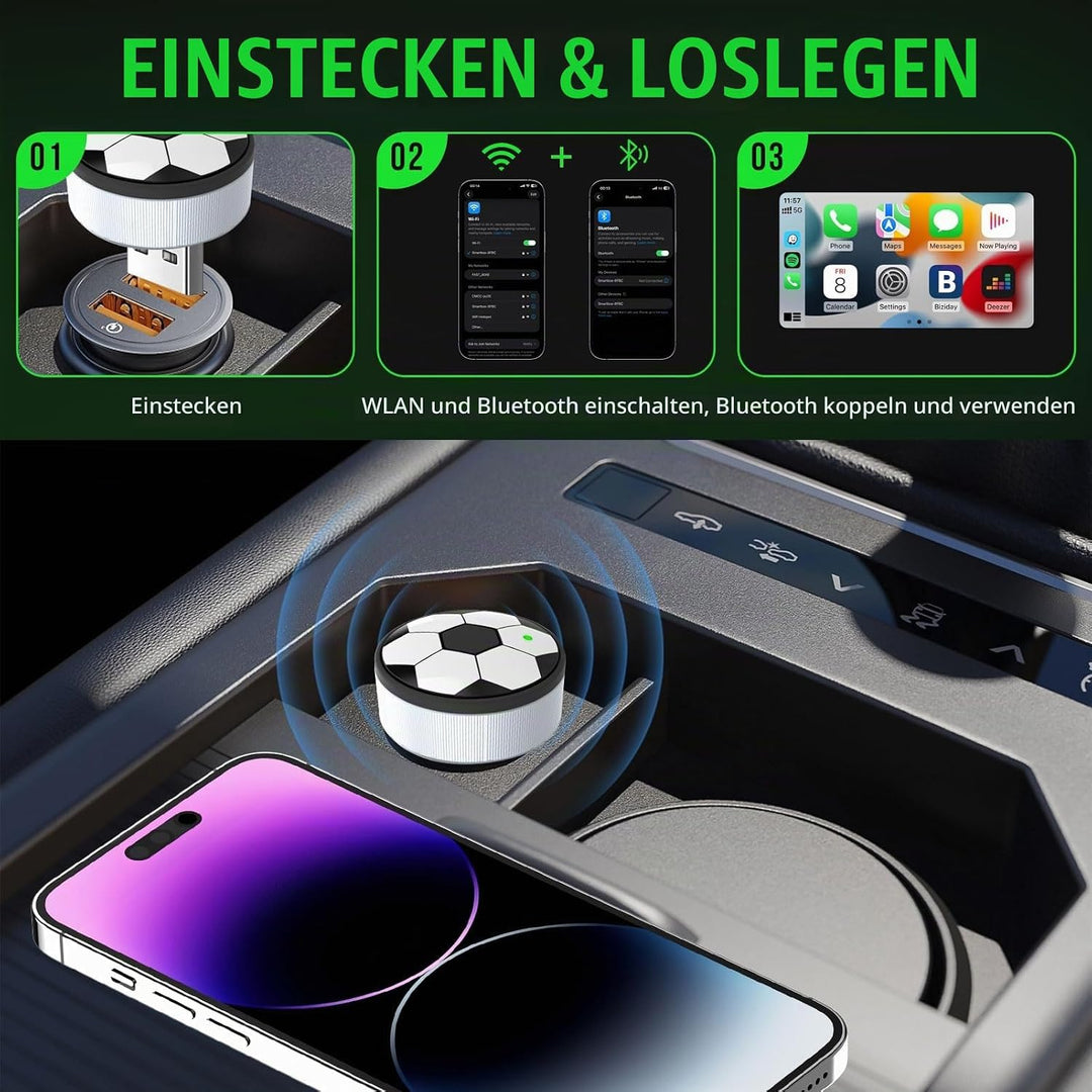Wireless CarPlay Adapter &amp; Android Auto, Wechseln zwischen zwei Telefonen | Mini Plug &amp; Play, Schnel
