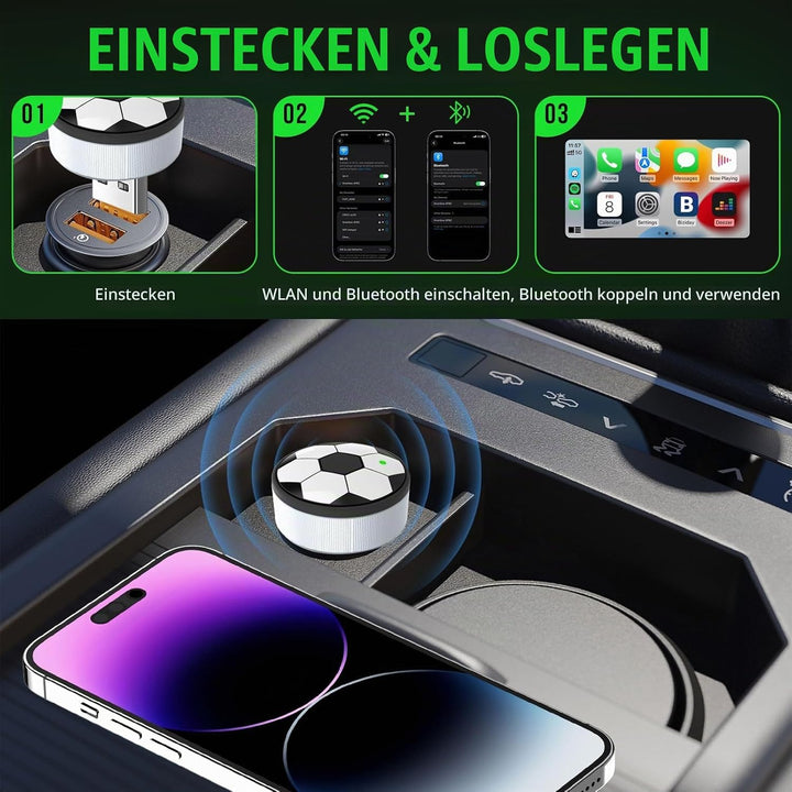 Wireless CarPlay Adapter &amp; Android Auto, Wechseln zwischen zwei Telefonen | Mini Plug &amp; Play, Schnel