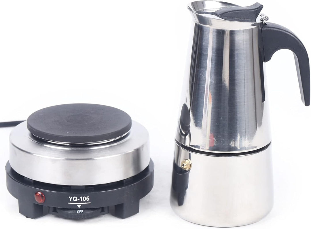 Klassischer Edelstahl Espressokocher mit Elektroherd, Temperatureinstellungsfunktion, Mokkakanne für