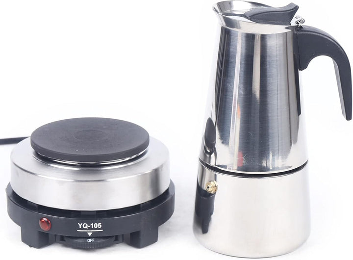 Klassischer Edelstahl Espressokocher mit Elektroherd, Temperatureinstellungsfunktion, Mokkakanne für