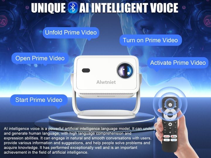 Android 13 Beamer 4K, 400 ANSI Smart Beamer mit WLAN und Bluetooth, Autofokus Auto Keystone Mini Tra