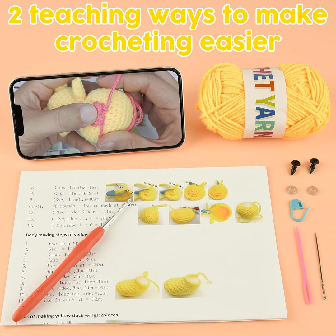 ASTARON Crochet Kit, Häkelset für Erwachsene und Kinder, 3 süsse Häkeltiere – Igel, Biene, Ente, Häk