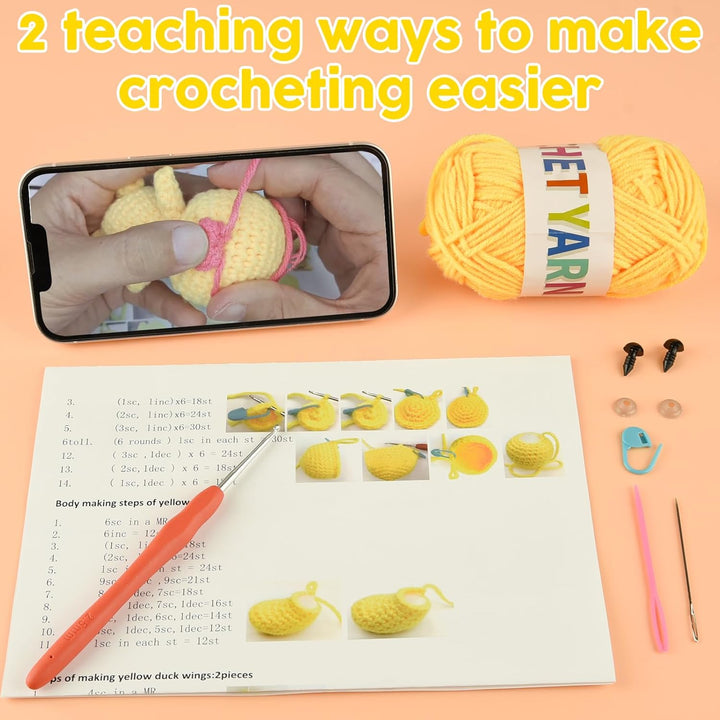 ASTARON Crochet Kit, Häkelset für Erwachsene und Kinder, 3 süsse Häkeltiere – Igel, Biene, Ente, Häk