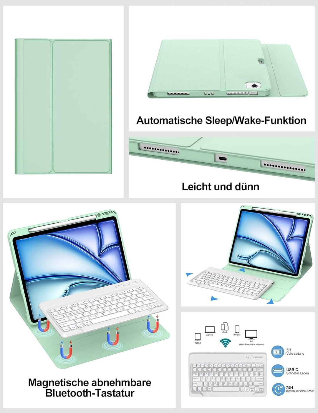 Tastatur Hülle für iPad Air 13 (M3/M2) 2025/2024, Deutsches QWERTZ, Magnetische Bluetooth Abnehmbar