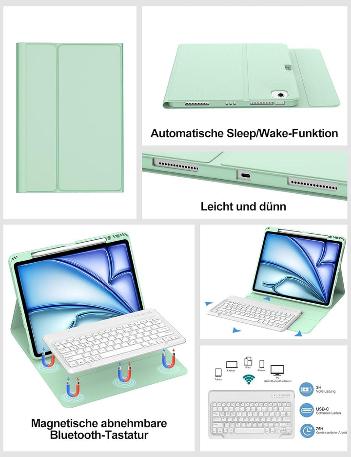 Tastatur Hülle für iPad Air 13 (M3/M2) 2025/2024, Deutsches QWERTZ, Magnetische Bluetooth Abnehmbar