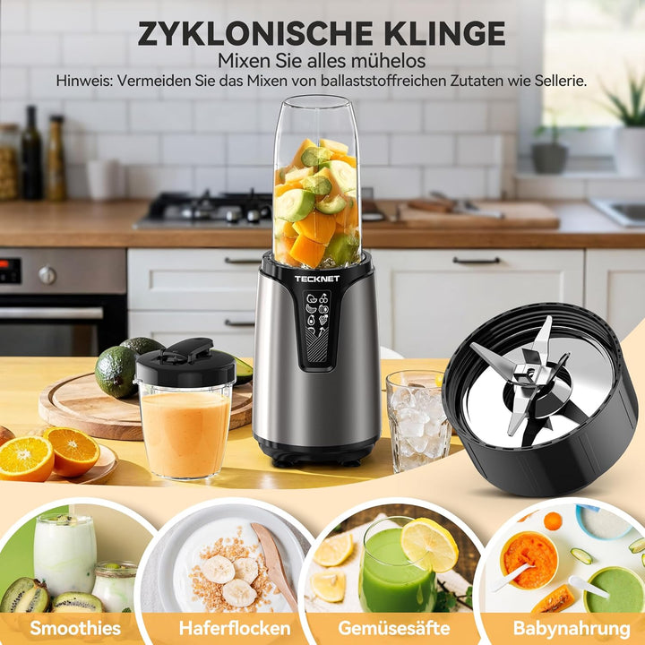 TECKNET 1000W Smoothie Maker, Smoothie Mixer mit 2 BPA-freie Becher (500ml&150ml), Standmixer Klein