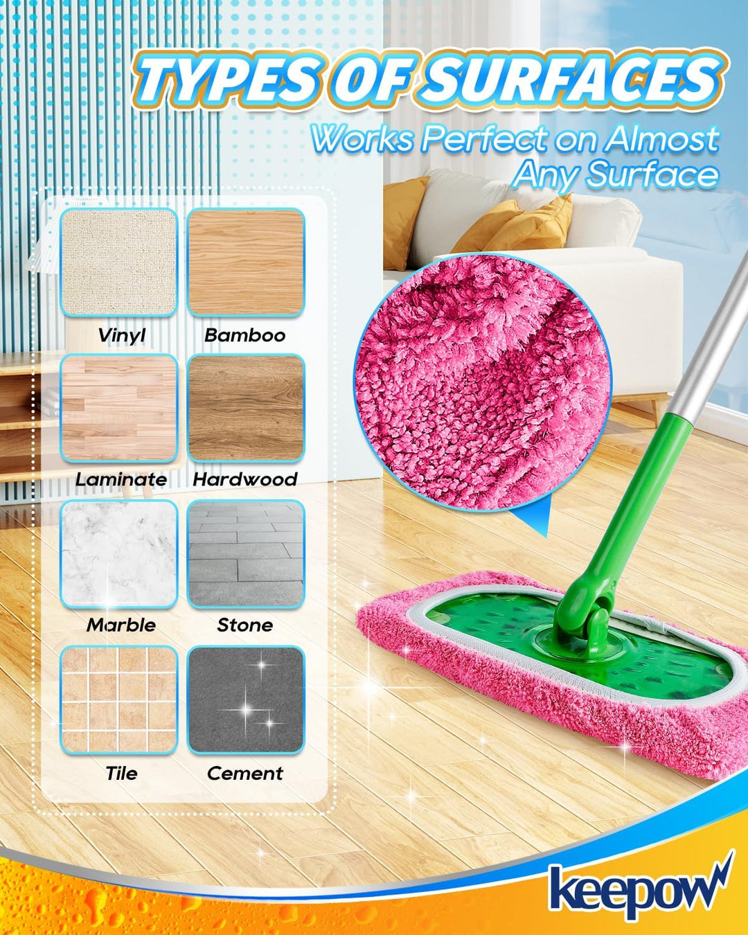KEEPOW 8 Stück Mikrofaser Tücher für Swiffer Bodenwischer, Nass & Trocken, Wiederverwendbare für Swi
