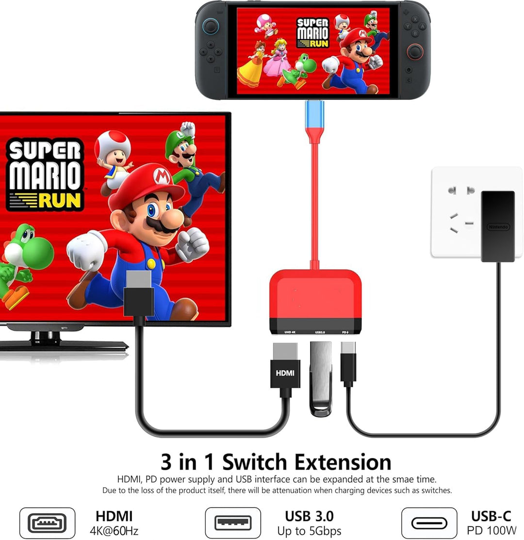 Switch Dock für Nintendo Switch/OLED Switch, 3-in-1 Mini Switch TV Dock mit 4K HDMI USB 3.0 Port USB