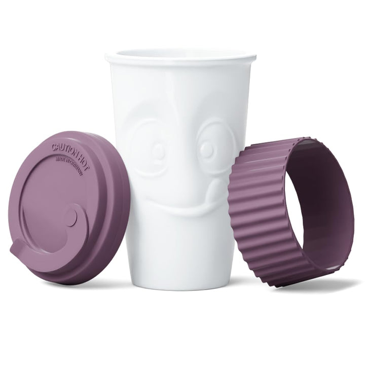 FIFTYEIGHT PRODUCTS / Becher ToGo „Lecker“ (Porzellan, 400 ml, Weinbeere, Made in Germany)