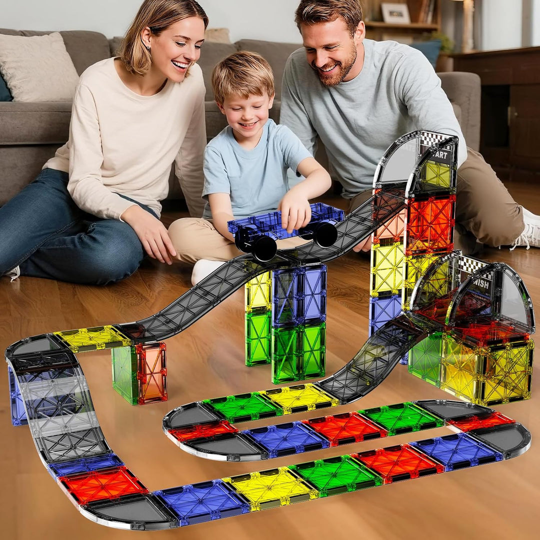Magnetische Bausteine Strassenset, 40PCS Magnetische Fliesen Stadtbaukasten mit Magnetauto, Magnetbl