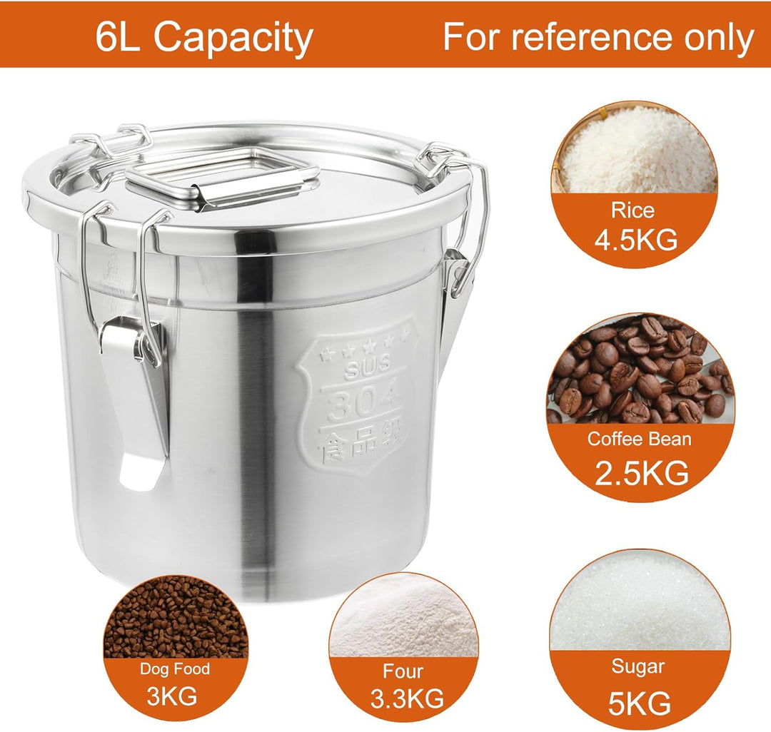 Apriltop 304 Edelstahl Luftdicht Vorratsbehälter mit luftdichtem Deckel, 6L Grosse Metall Lebensmitt