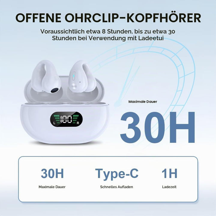 SLuB Knochenschall Kopfhörer, Open Ear Kopfhörer Bluetooth, Ohrclip-Sportkopfhörer, Bluetooth 5.4, H
