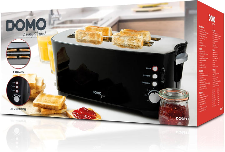 DOMO DO961T Toaster, Edelstahl rostfrei, Schwarz