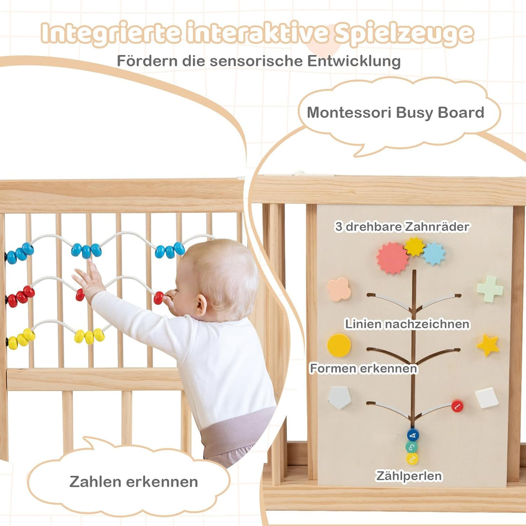 COSTWAY Baby Laufstall aus Kiefernholz, 160 x 160 cm, Laufgitter faltbar inkl. 8 Paneele, Krabbelgit