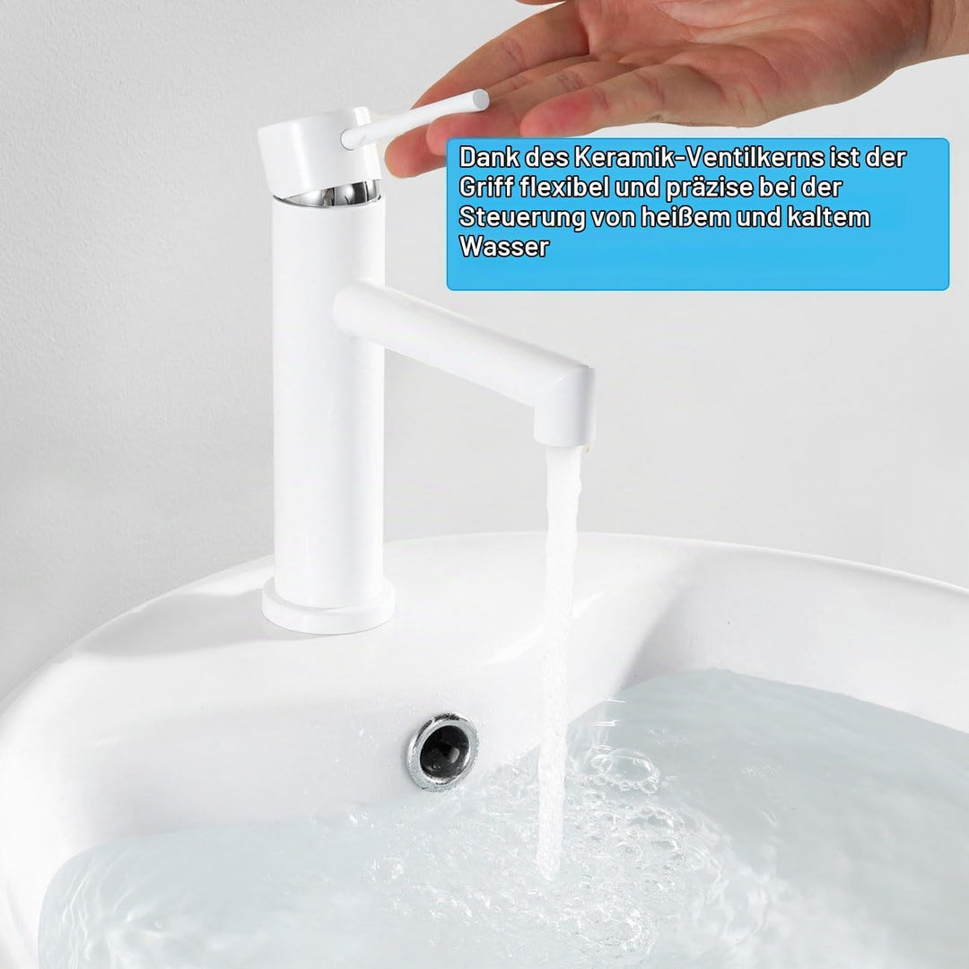 ONECE Waschtischarmatur Weiss, Wasserhahn Bad mit Auslaufhöhe 105 mm | Badarmatur Waschbecken mit Ab