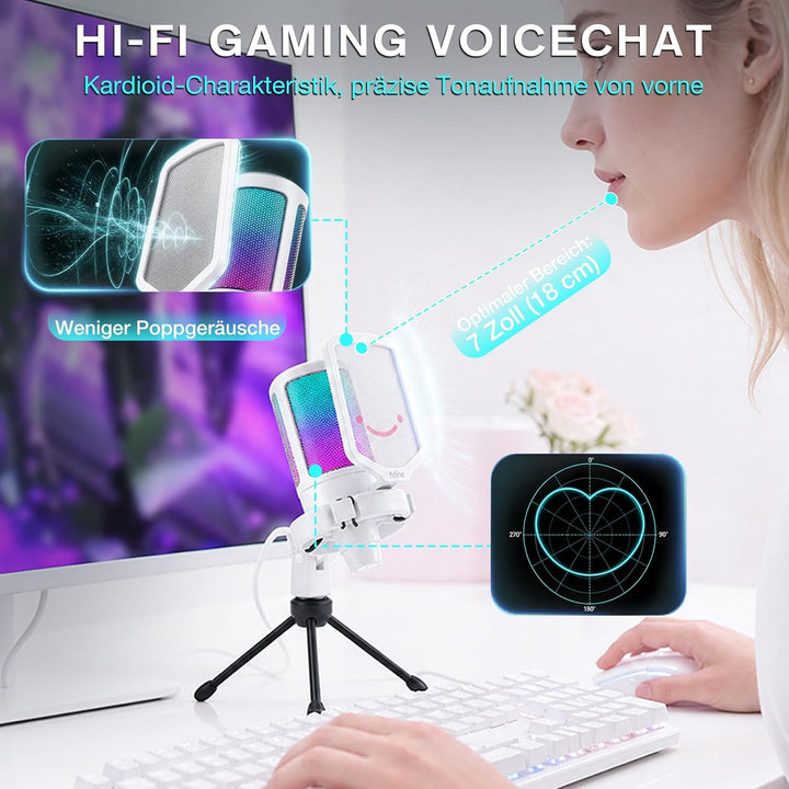 FIFINE Gaming Mikrofon PC, Typ A/C USB Microphone für PS4 PS5 Mac, mit Mikrofon Ständer, Stummschalt