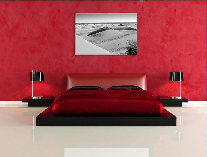 schöne Wüste am Meer schwarz/weiss Format: 100x70 auf Leinwand, XXL riesige Bilder fertig gerahmt mi