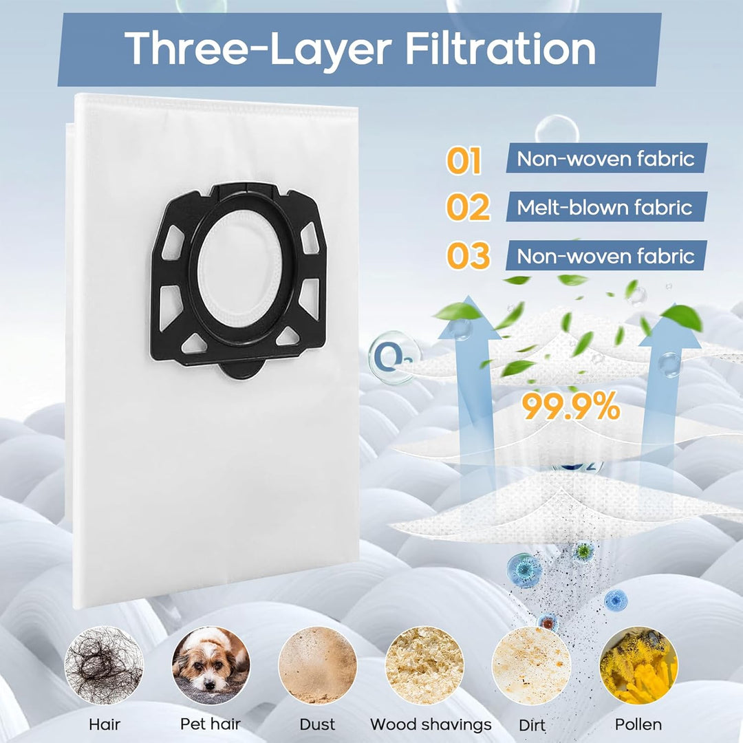 6 Staubsaugerbeutel mit 2 Filter für Kärcher WD6 WD5 WD4 WD5P WD6P MV4 MV5 MV6 Staubsauger KFI 487 u