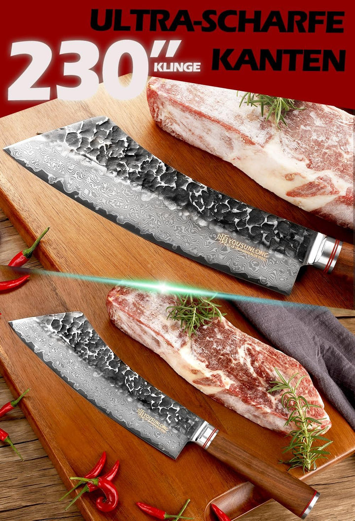 YOUSUNLONG Fleischbratenmesser Brechmesser 9 Zoll (22,86 cm) Gehämmerter Damaststahl Japanisch VG10