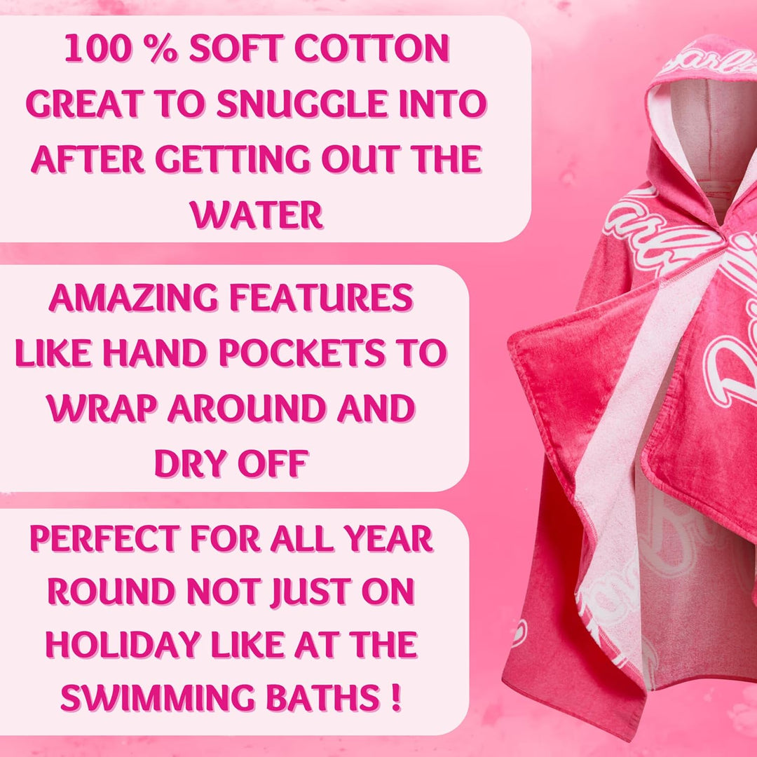 Barbie Mädchen Kapuzenhandtuch 100% Baumwolle Poncho gross Strandtuch Badetuch Schwimmen Wrap Changi