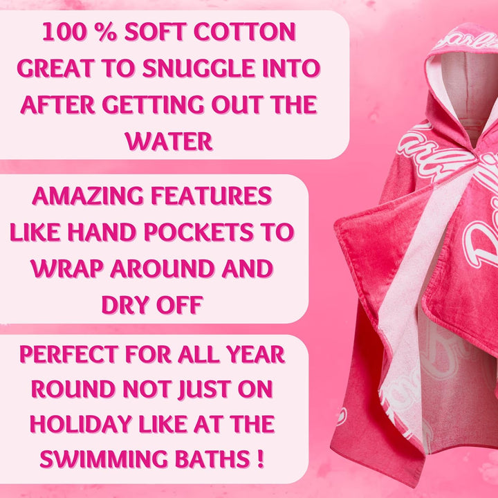 Barbie Mädchen Kapuzenhandtuch 100% Baumwolle Poncho gross Strandtuch Badetuch Schwimmen Wrap Changi