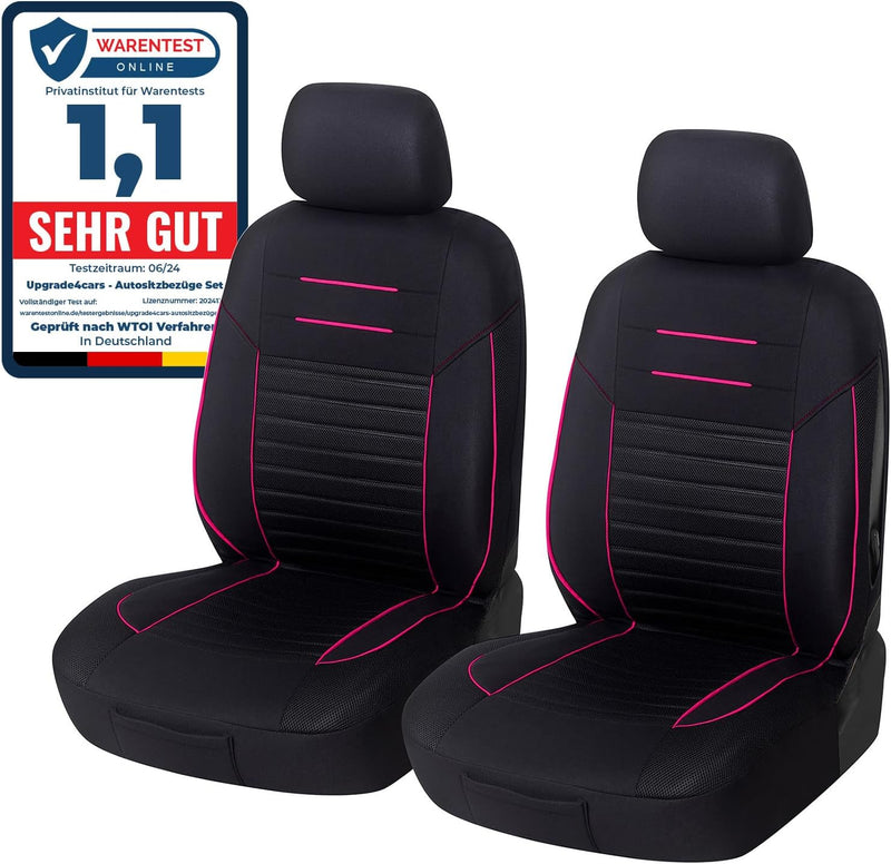 Upgrade4cars Auto-Sitzbezüge Vordersitze Schwarz Pink | Auto-Schonbezüge Set Vorne für Fahrersitz &