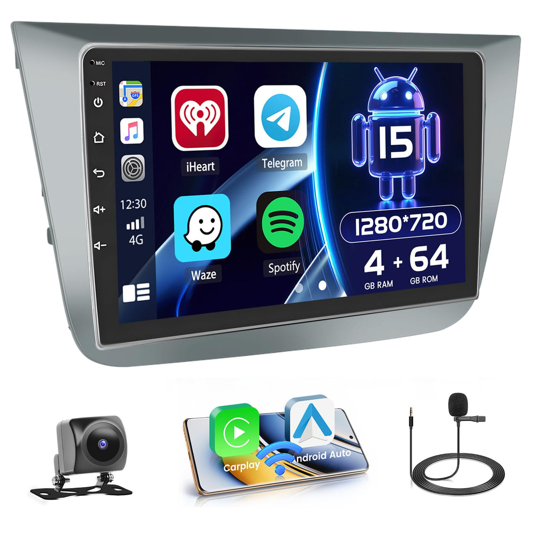 Hikity [4+64GB] Android 15 Autoradio, CarPlay Android Auto Wireless, für Seat Altea 2004-2016 Radio,