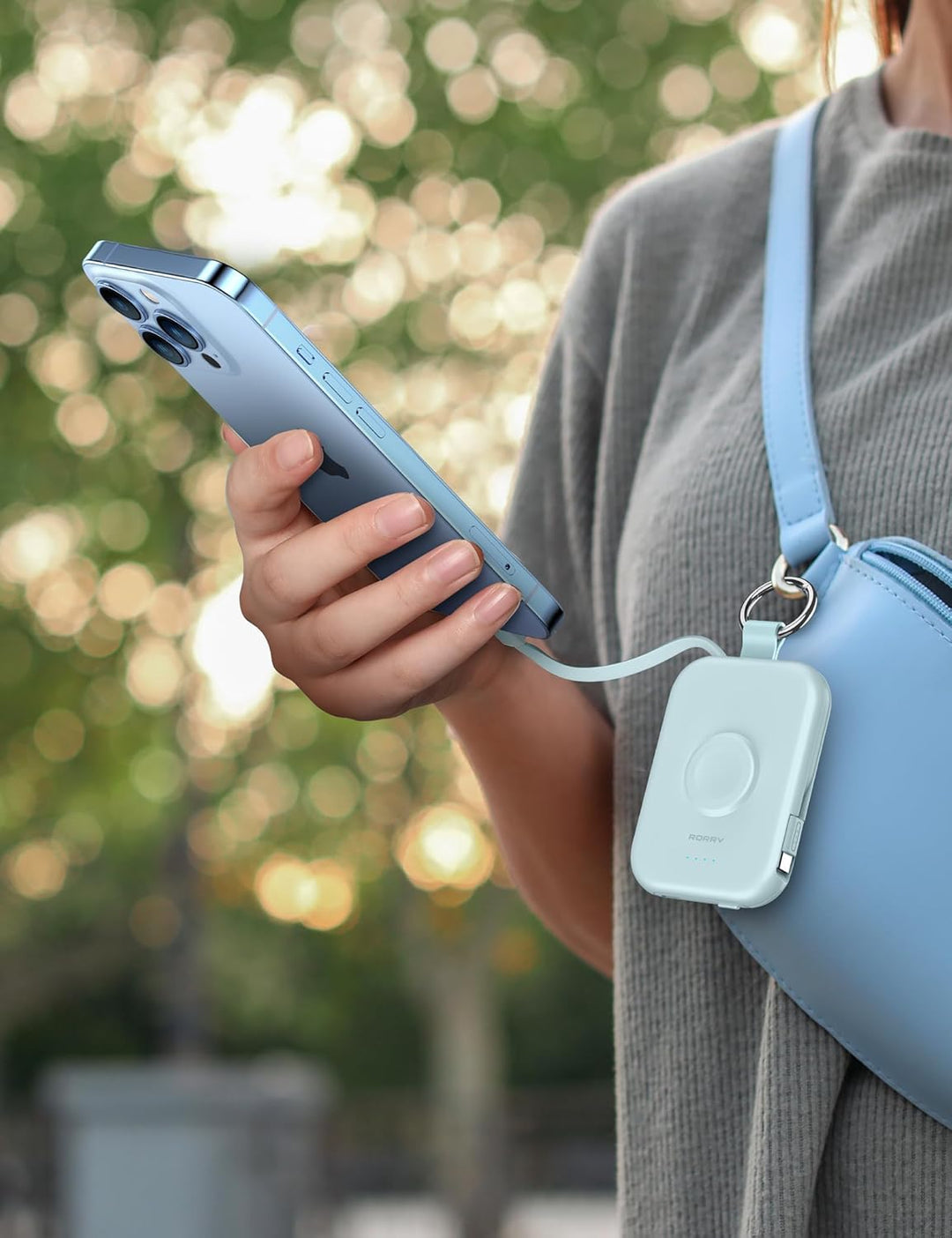 RORRY Power Bank, 5000mAh Powerbank mit Integriertem Kabel, Reise Portable Charger Schlüsselanhänger