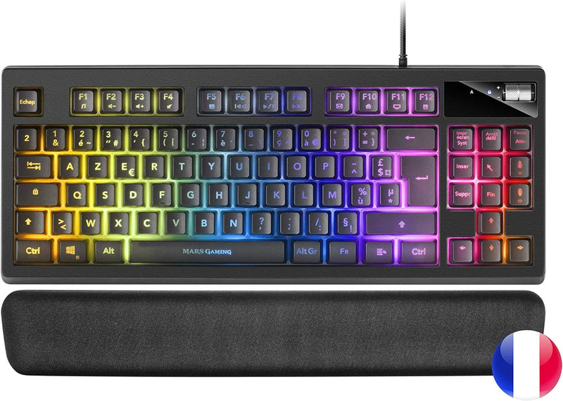 Mars Gaming MKAXFR TKL H-Mech Kompakttastatur, RGB-Beleuchtung 9 Effekte, Gel Handballenauflage, Sch