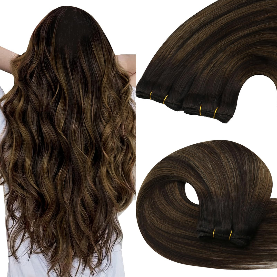 YoungSee Echthaar Tressen Braun Ombre Tressen Echthaar zum Einnahen Braun Ombre Haartressen Echthaar