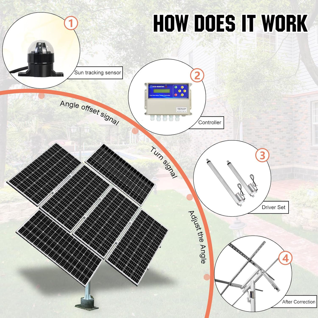 ECO-WORTHY Solarpanel Halterung Zweiachsiges Tracking-System(Steigerung um 40% Leistung) mit Tracker