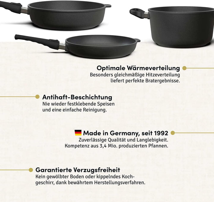 Hoffmann Aluguss Topf und Pfannenset mit Glasdeckel und abnehmbarem Stiel, 6-teilig I Für alle Herda