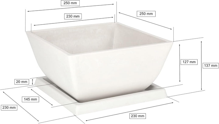 KOTARBAU® Blumentopf Pflanzgefäss aus recycelten Materialien 26x26x12,7cm mit Untersetzer 23x23x2cm