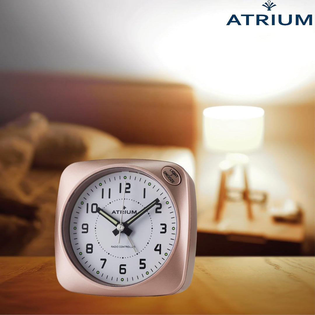 Atrium Funkwecker Analog Quarz ohne Ticken grosse Zahlen sehr deutlich mit Licht und Snooze rosé A61