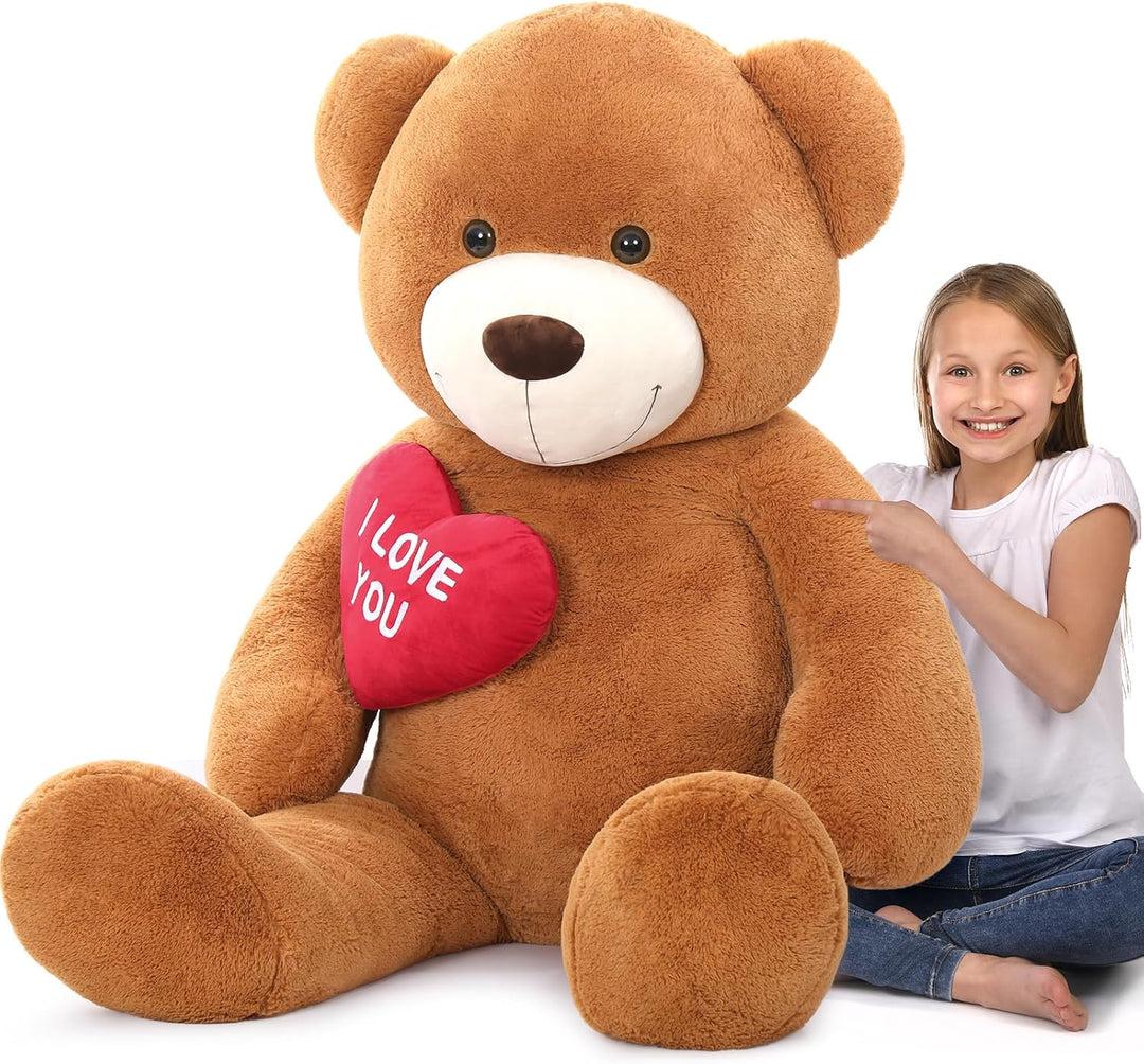 MorisMos 130cm Teddybär gross XXL mit Herz I Love You, Dunkelbrauen riesen Teddys, grosser Bär Kusch