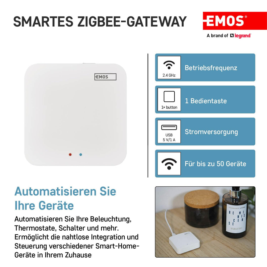 EMOS GoSmart ZigBee Gateway IP-1000Z, Smart Home Hub kompatibel mit Tuya, Smart Life, unterstützt Bl