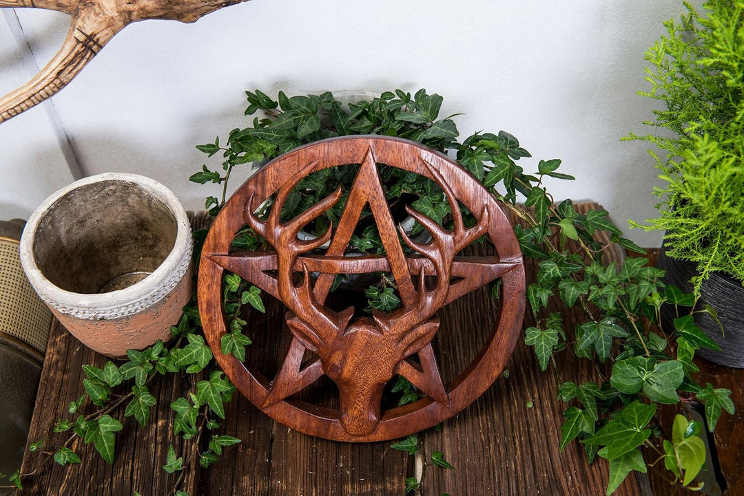 Windalf Keltische Wanddekoration CERNUNNOS Ø 25 cm Hirsch Pentagramm Wandfigur Celtic Wandkunst Schu