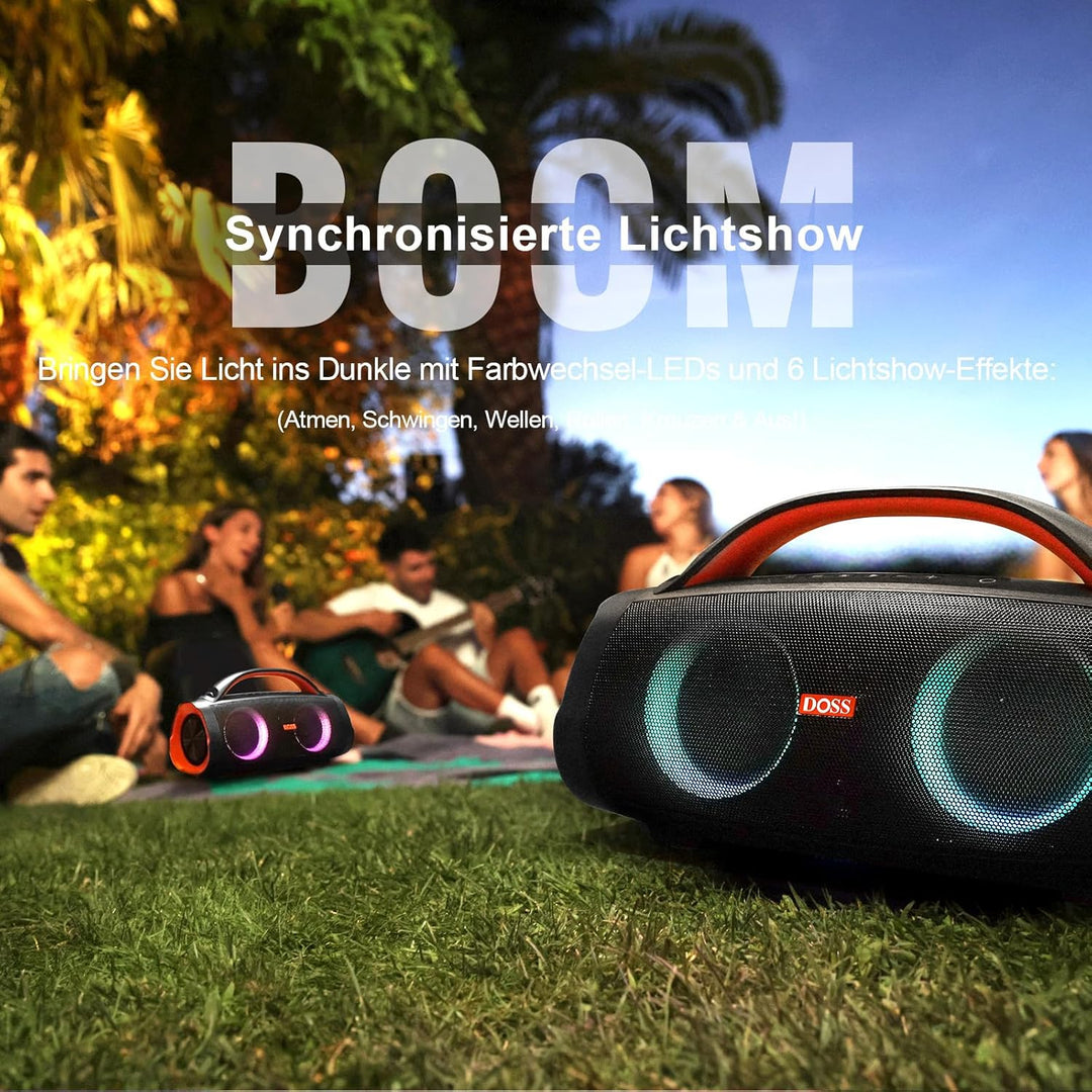 DOSS Extreme Boom+ Bluetooth Lautsprecher Draussen mit Wasserdichter IP67, 100W Stereo Sound, 10400m