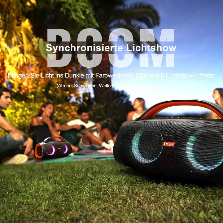 DOSS Extreme Boom+ Bluetooth Lautsprecher Draussen mit Wasserdichter IP67, 100W Stereo Sound, 10400m