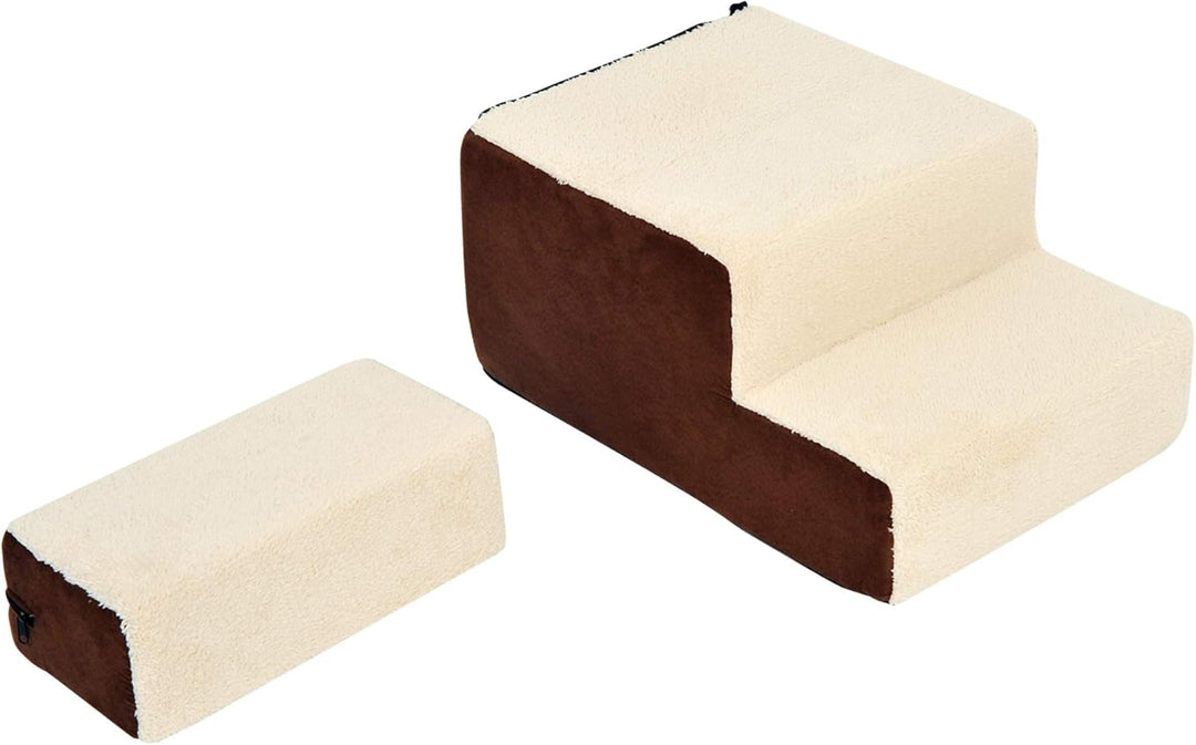 PawHut Hundetreppe Katzentreppe Haustiertreppe 3 Stufen Haustier Plüsch Beige 54 x 40 x 39cm beige L