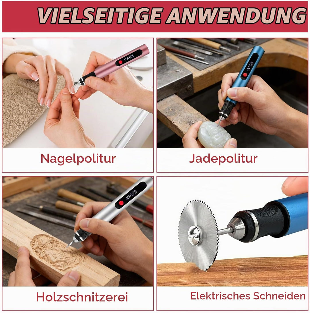 Flintronic Gravierstift, Kabelloser Elektrischer Gravierstift mit 30 Bits, Mini Gravierwerkzeug 3-Ga