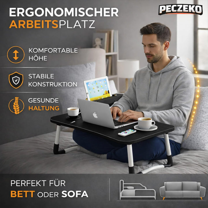Laptoptisch Klappbar – Laptopständer mit Tablet-Halter, Frühstückstablett aus Holz, Tisch für Sofa u