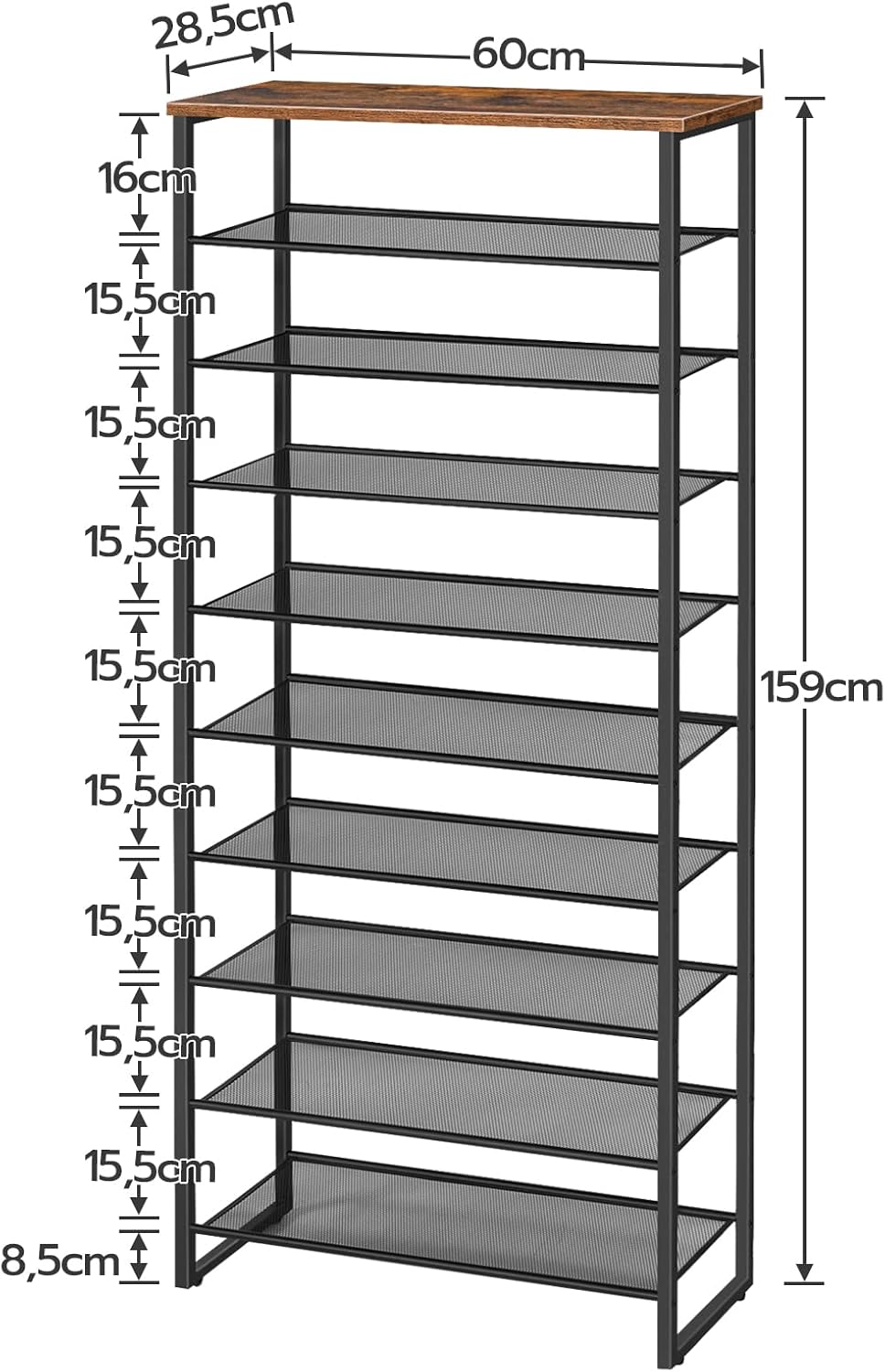 HOOBRO Schuhregal mit 10 Ebenen, Schuhschrank hoch, 60cm Schuhablage schmal, Schuhaufbewahrung, für