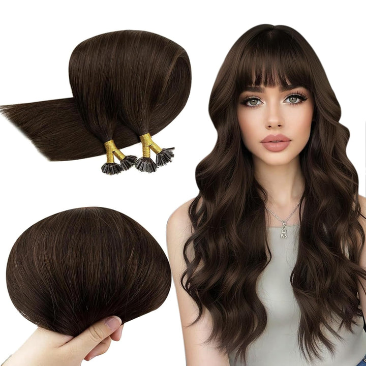 RUNATURE Keratin Bondings Echthaar Extensions 40cm DunkelBraun Extensions Echthaar Bondings 1g 40cm