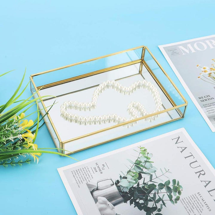 Yosoo Health Gear Elegante Glas Aufbewahrungsbox, Vintage Design, Gold Metallrahmen, Schmuck und Kos