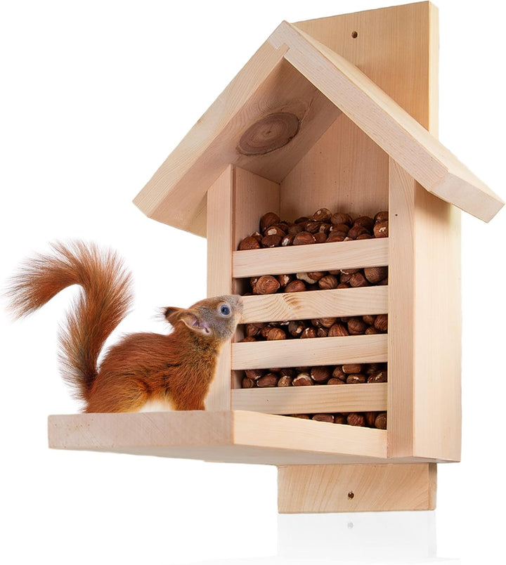 Zirbelino® Eichhörnchen Futterhaus, fix-fertig montiert aus 100% Zirbenholz | 100% wetterfest I meta