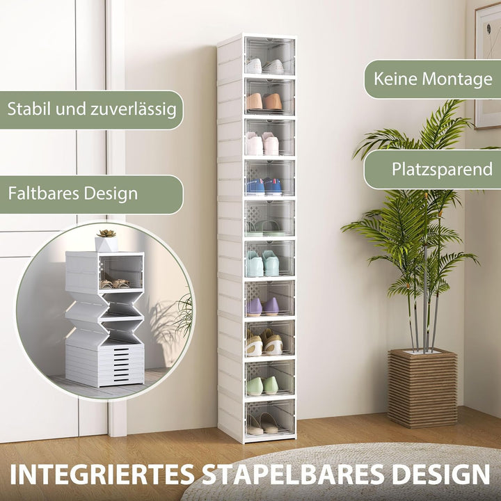 HOMCOM Schuhboxen 10 Stück Stapelbare und Faltbar Schuh-Organizer mit Transparenten Türen, Platzspar